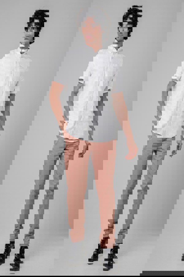 ENORSIA Mens Cotton Linen Roll-Up Sleeve Shirt