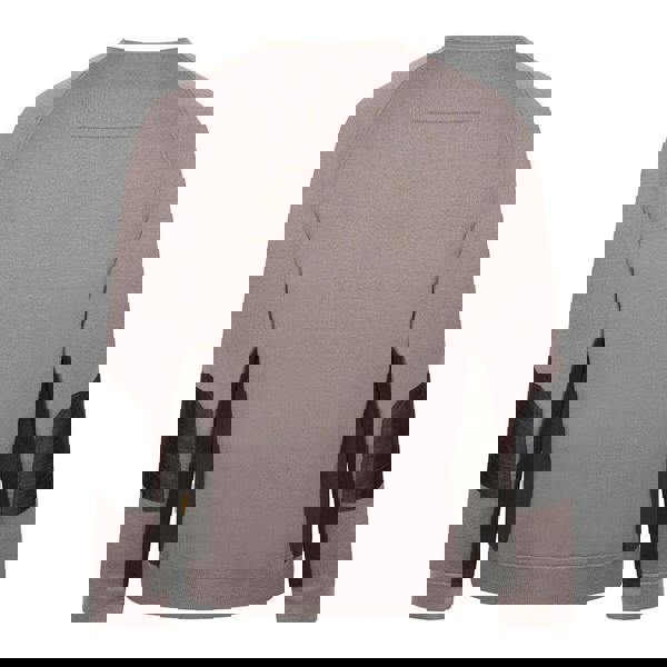 JCB Crew Trade Mens Work Pull Over Sweat Shirt, front view of a grey sweatshirt with black leather patch details on the sleeves.