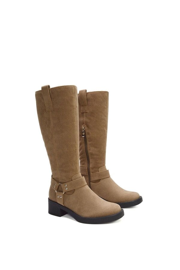 XY LONDON Knee High Biker Mid Block Heel Western Boots