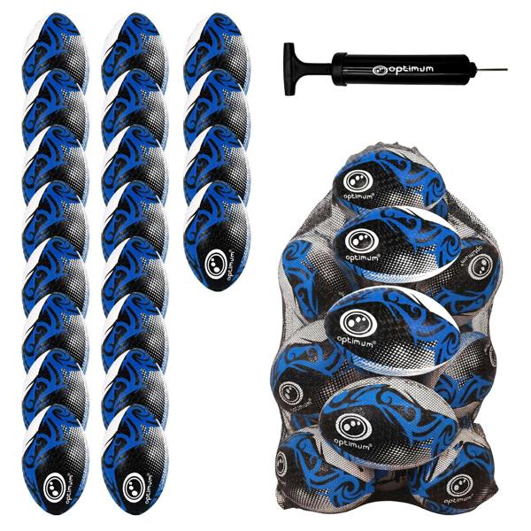 Optimum Bulk Razor Rugby Ball in Blue — pack of 20 with free pump and carrier
