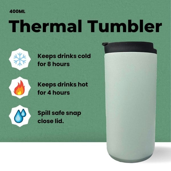 Rewind Thermal Mug Double-Wall 400ml Stainless Steel Mug with Lid Sage Green