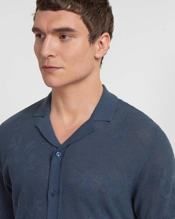 Steel & Jelly Farringdon - Leaf Texture Open Knit Short Sleeve Shirt