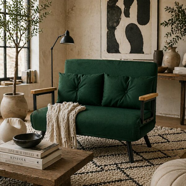 Wyld Haus Dorama Riri Green 4 In One Convertible Double Sofa Bed With Cushions