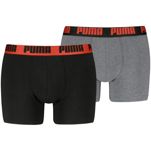 Puma 2-Pack Basic Boxer Briefs, Black/Grey w/ fierce red