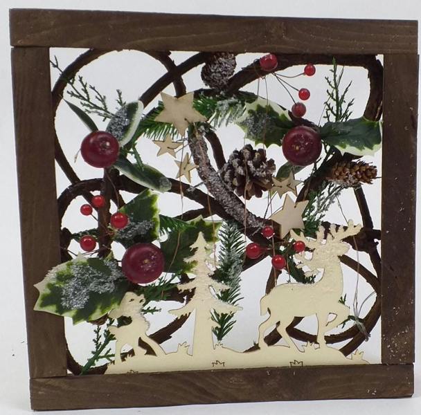 Prelit Wooden Square Frame Tabletop Decorations Xmas with Leaves Pine Cones Berries 3D Nordic Scene,30cm image 4