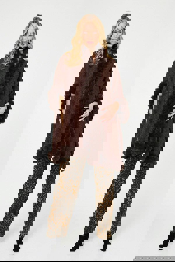 Brown | Faux Fur Trim 3/4 Sleeve Poncho
