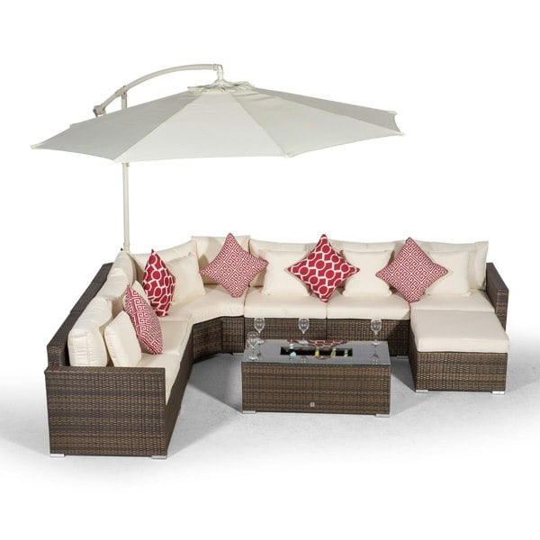 Giardino Santorini L Shape Modular 6 Seat Rattan Corner Sofa Set With Large Drinks Cooler Coffee Table & Ottoman