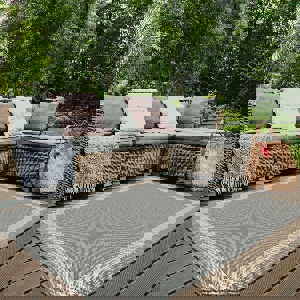 Bordered Design Reversible Outdoor Rug in Grey & Orange