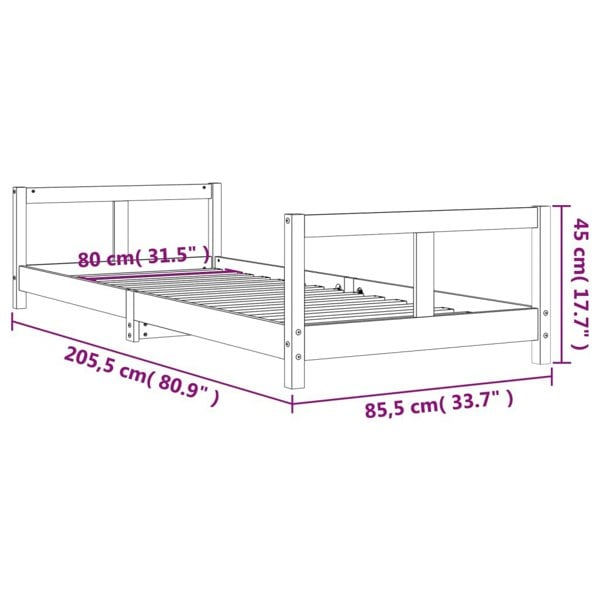 Berkfield Kids Bed Frame White 80x200 cm Solid Wood Pine