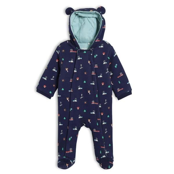 Mini Cuddles Baby Boys Novelty Printed Hooded Pram Suit, Navy Blue