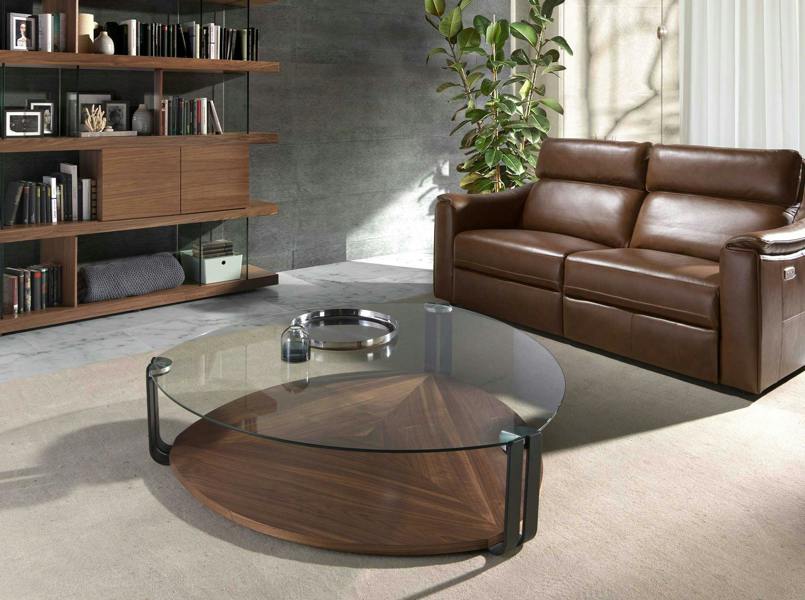 Angel Cerdá Triangular Coffee Table Triangular Tempered Glass, Black Steel and Walnut 2055