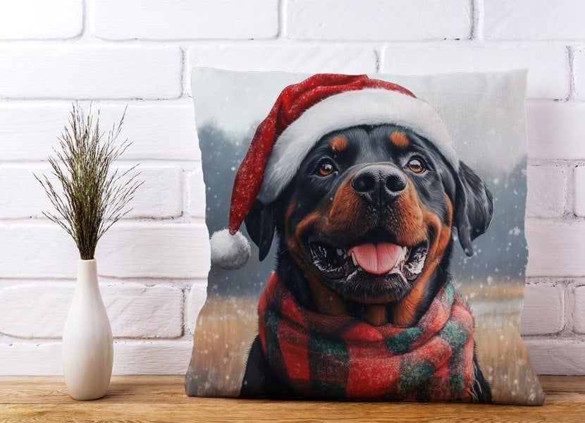 Warren Reed Christmas Rottweiler Cushion