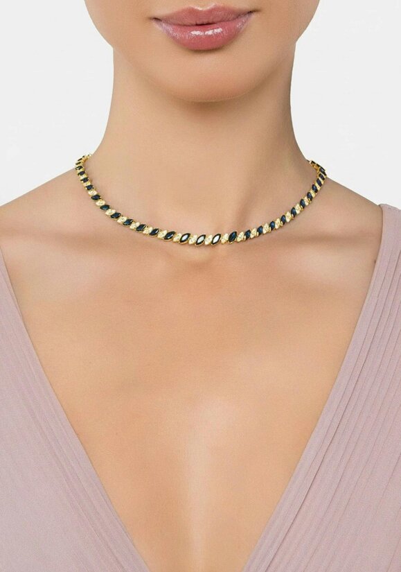 Latelita Viscountess Statement Tennis Necklace Sapphire Gold