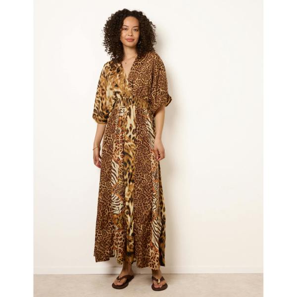 Blue Vanilla Animal Print Wide Leg Cross Over Jumpsuit