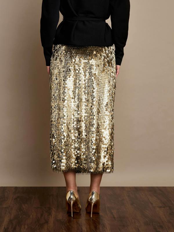 GWD Simone Midi Sequin Skirt Gold