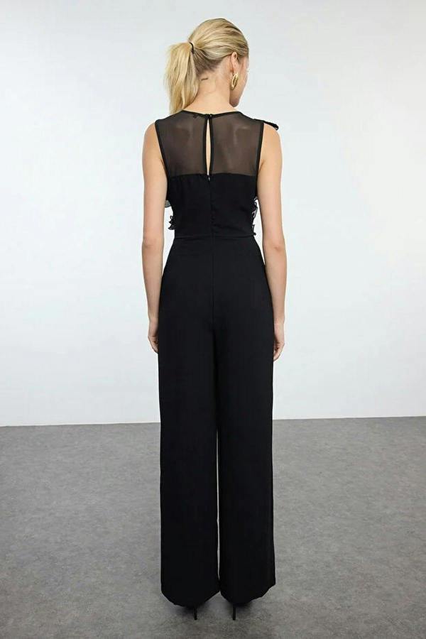 WOVCOR Woven Jumpsuit with Tulle Details