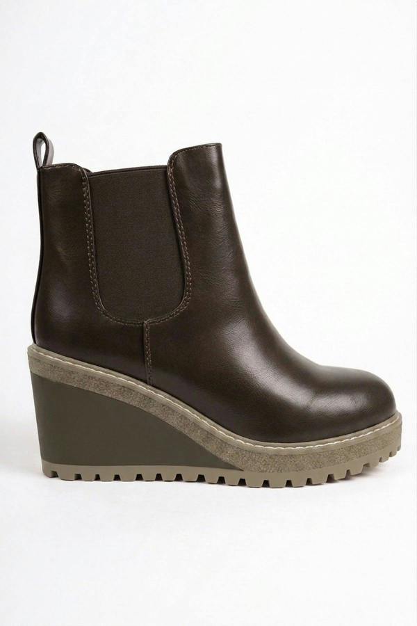 Edie Wedge Sole Chelsea Ankle Boots - Brown