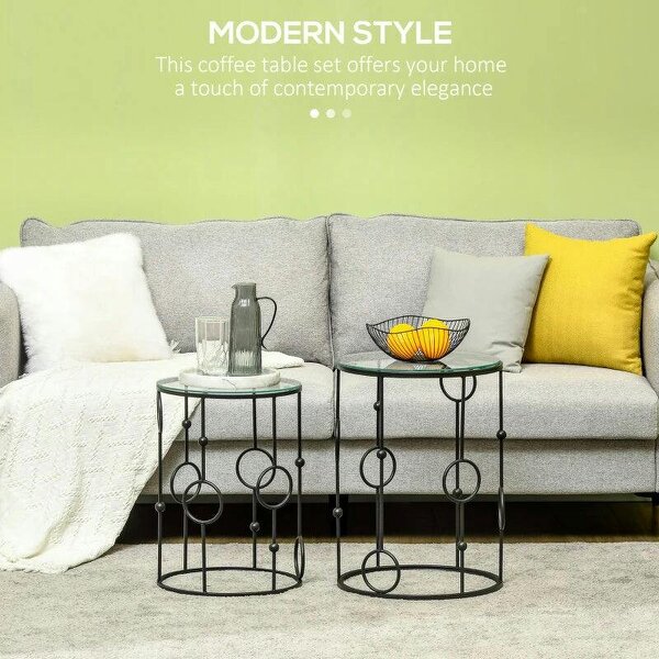 Nesting Round Coffee Table Set of 2 - Black