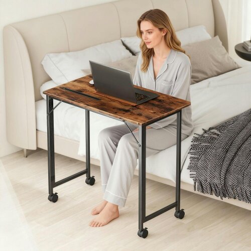 Wyld Haus Zika 80cm Wooden Rustic Brown Folding Desk Lockable Wheels