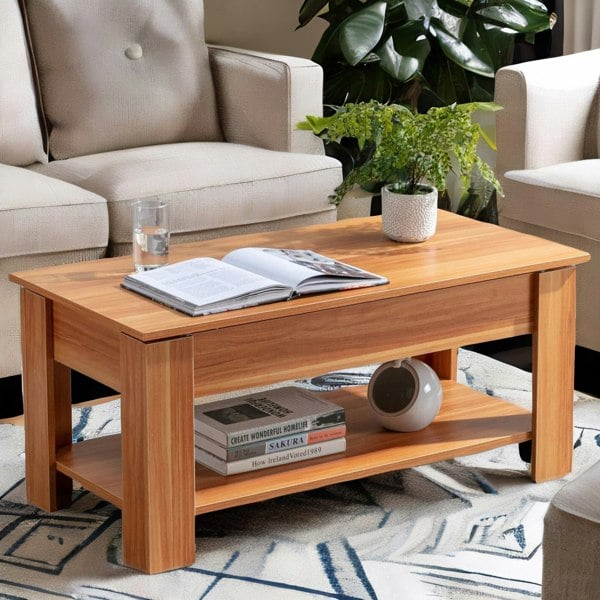 Rafaelo Mobilia Industrial Walnut Sliding Top Coffee Table With Hidden Storage