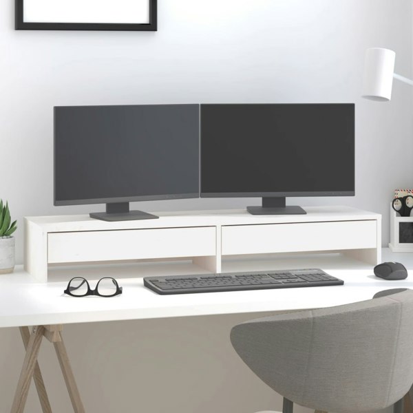 Berkfield Monitor Stand White 100x27x15 cm Solid Wood Pine