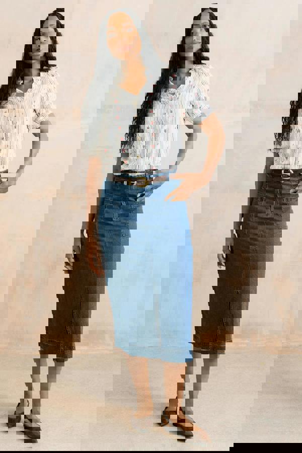 Lily & Me Penrose Denim Midi Skirt Blue