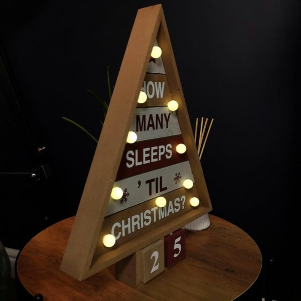 Samuel Alexander 42cm Wooden Christmas Countdown Decoration with 10 Warm White LEDs