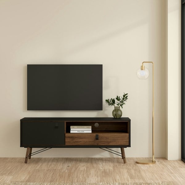 Furniture To Go Ry TV Unit 1 Door 1 Drawer in Matt Black Walnut