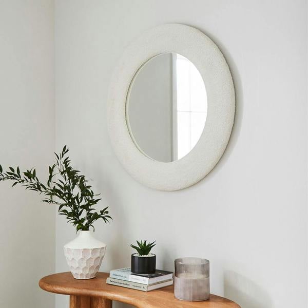 Pagazzi Lighting Bouclé Cream Round Mirror