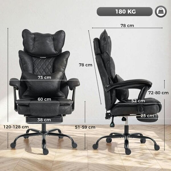 Executive Office Chair, Leathaire Big and Tall Office Chair 180 kg with Wide Seat, Reclining, Lumbar Support, Black