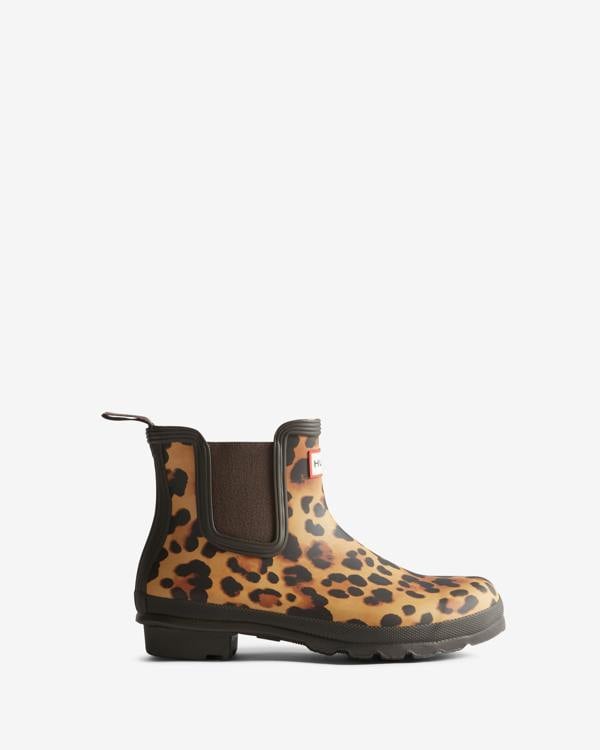 Hunter Womens Original Chelsea Leopard Boot - Leopard Print/Chocolate Brown | CHO | Designer Womens Short Wellies