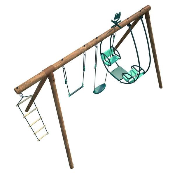 Soulet Juliet Triple Wooden Swing Set with Rope Ladder