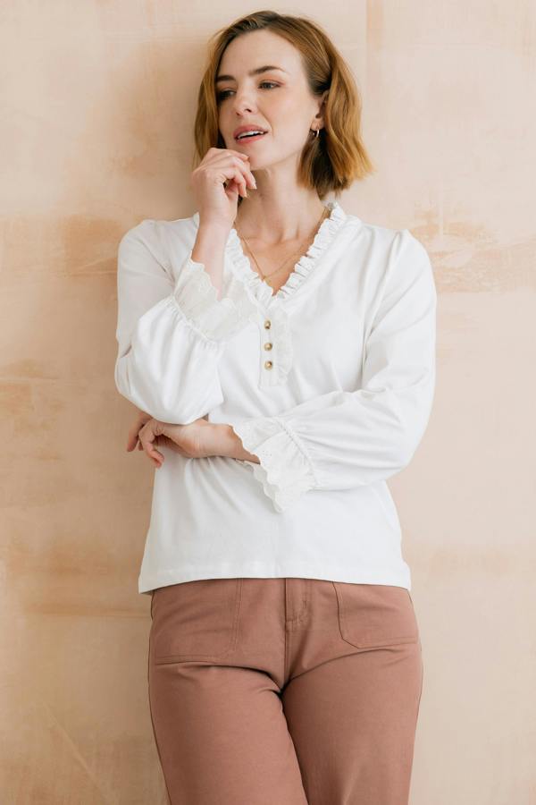 Lily & Me April Embroidered Trim Blouse White