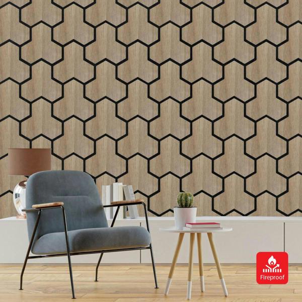 Britwall Geometric Acoustic Panel with Wooden Hexagon Pattern - PET + MDF Size: 620 x 800 x17 mm (Pack of 4)