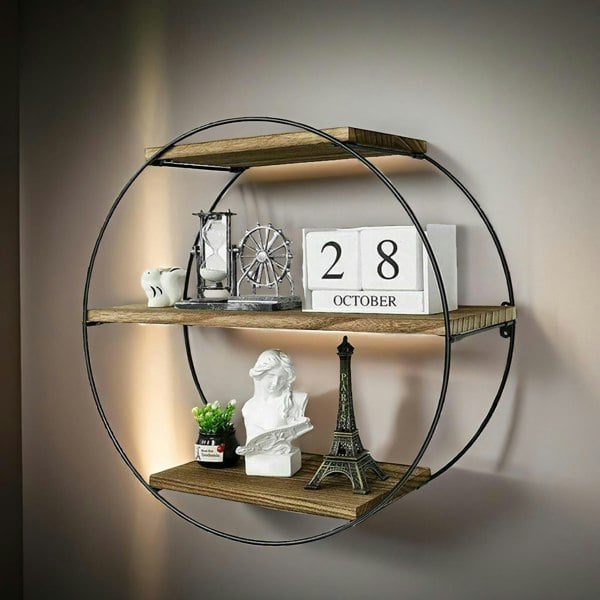 Rafaelo Mobilia Industrial Wooden 3 Tier Round Floating Shelf