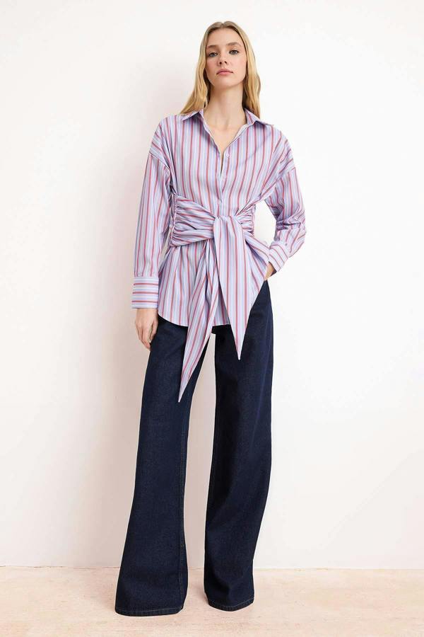 WOVCOR Striped Shirt with Tie Detail