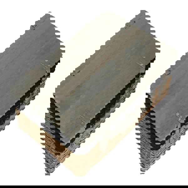 Antique Wash Black Lined Willow Picnic Basket with Pinewood Lid