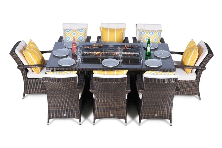 Giardino Arizona Fire Pit 8 Seater Rectangle Rattan Dining Set