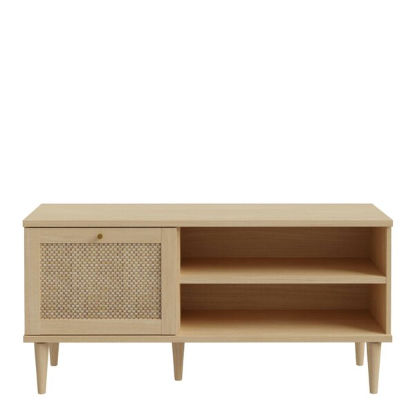Wyld Haus Bergen Rattan TV Unit Natural Weave Detail 1 Door 2 Shelves