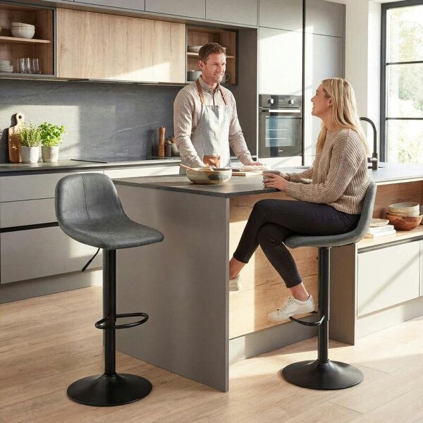 Bar Stools Set of 2, Modern Swivel Barstools with Footrest for Kitchen Island and Dining Room, Grey - Grey