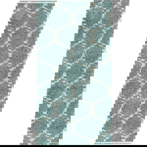 Trellis Design Thick Shaggy Area Rugs Duck Egg Blue
