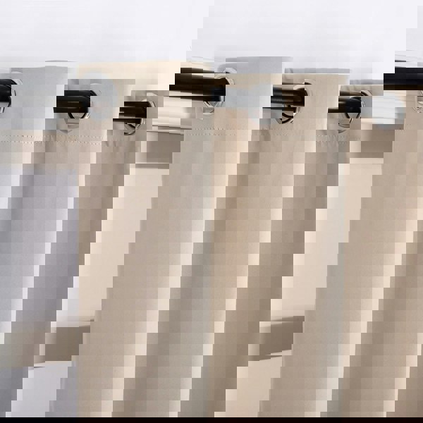 Beige Eyelet Total Blackout Thermal Curtains - 46 x 63 Inch Drop - 2 Panel Image 8