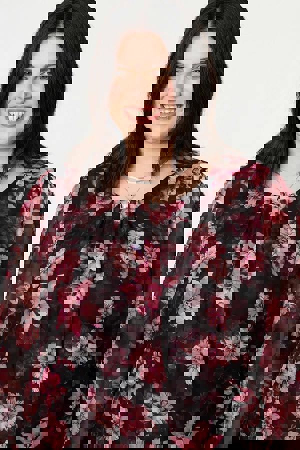 Pink | Curve Floral Long Sleeve Layered Blouse