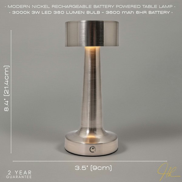 Petite Brushed Nickel Rechargeable Battery Touch Dimmable Table Lamp Image 7