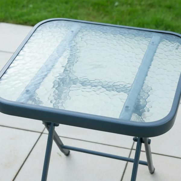 The Garden Marketplace Metal Framed Glass Top Folding Garden Side Table