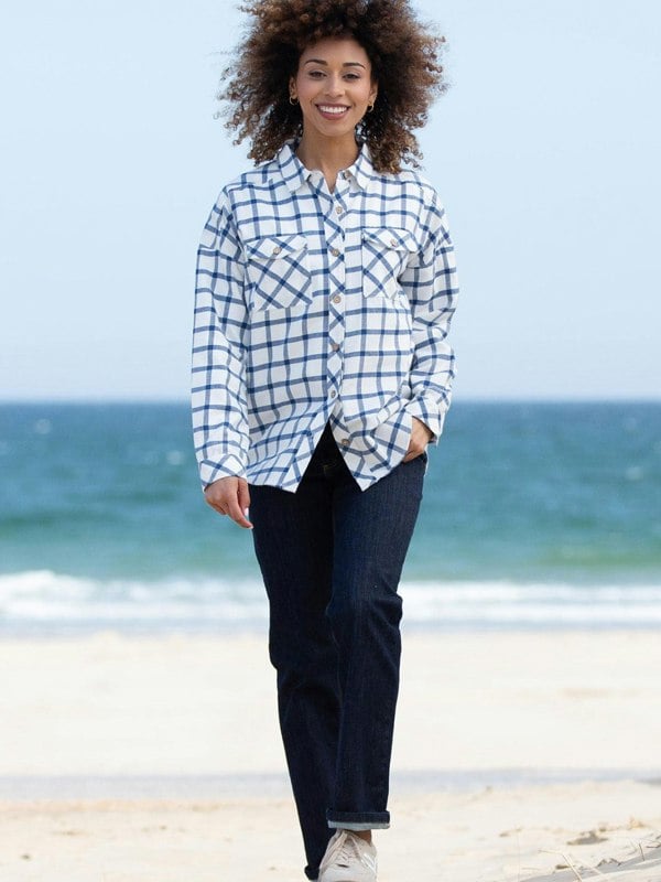 Kite Organic Leigh Oversized Flannel Check Shirt Ecru