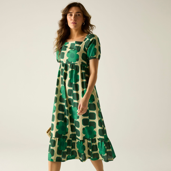 Regatta Womens Orla Kiely Giant Square Flower Summer Midi Dress - Green