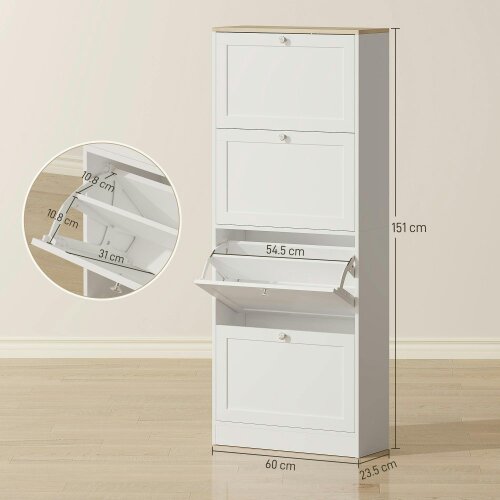 Wyld Haus Fiyofa Wooden White Compact 4 Drawer Shoe Storage Cabinet