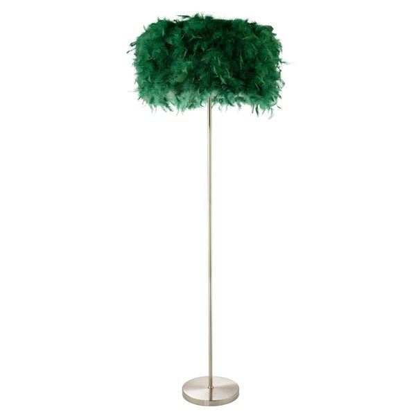 Modern and Chic Real Green Feather Floor Lamp with Satin Nickel Base and Switch Image 2