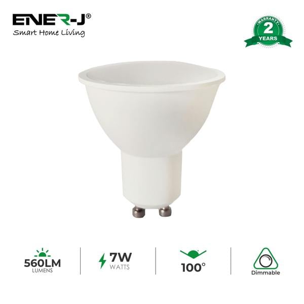 ENER-J Pack of 10 Units, Dimmable GU10 LED Bulbs, 7W (50/60W Halogen Replacement), 120° Wide Beam, 500LM Recessed Lighting Bulbs - 4000K